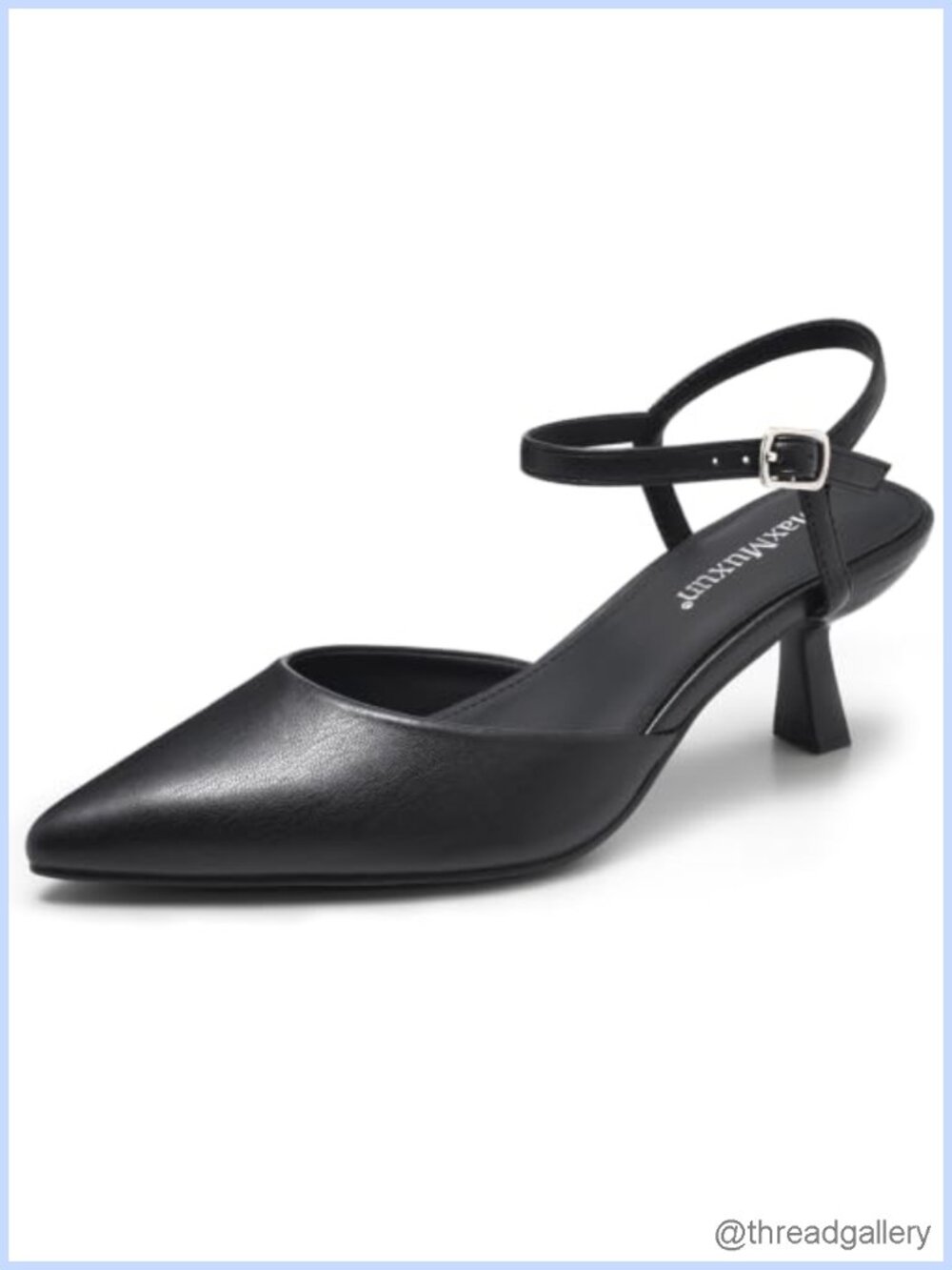 Kitten Heels Pointed Toe Ankle Strap Pumps Faux Leather